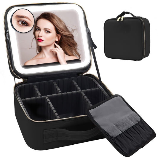 Makeup Travel Case Cosmetic Case with LED Mirror Vanity Case Beauty Box Gift