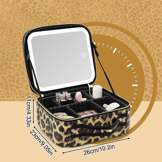 Makeup Bag with Light up Mirror, Travel Makeup Case with Mirror and Lights, Lighted Cosmetic Train Case with 3 Color Settings, M