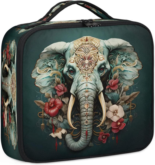 Makeup Bag Large Makeup Train Case Boho Africa Elephant Travel Makeup Bag Makeup Organizer Bag Portable Cosmetic Bags for Women Waterproof Travel Toiletry Bag Makeup Case with Dividers