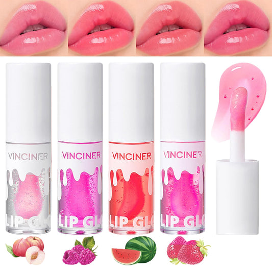 4PCS Fruit Flavoured Lip Gloss Set, Moisturizing Lip Glow Oil, Nourishing Lip Care Tinted Lip Oil, Hydrating Lip Balm Lip Makeup