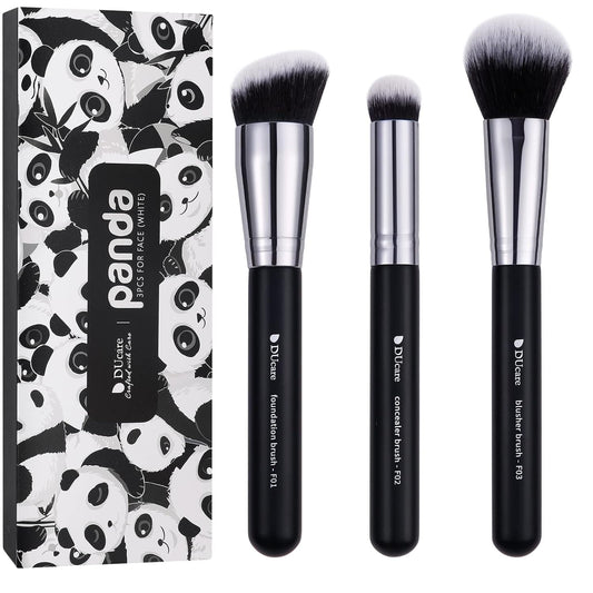 Makeup Brushes 3Pcs Foundation Contour Bronzer Brush,Concealer Brush,Blusher Powder Brush, Face Kabuki Travel Buffing Stippling Liquid Blending Makeup Brush Set Black