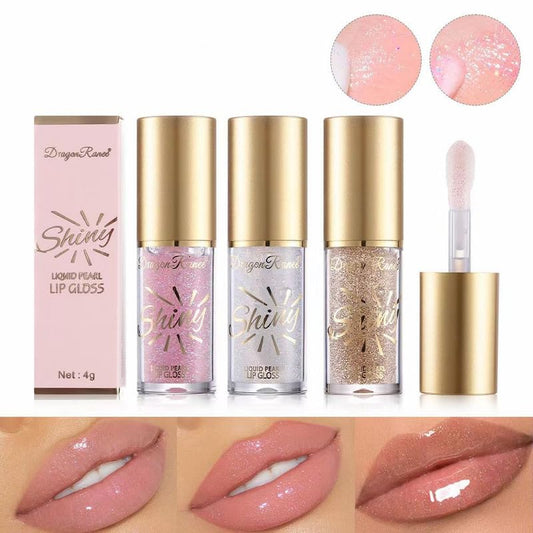 Glittery Lip Oil Tint, Hydrating Clear Sparkly Lip Gloss and Shimmery Balm by Glass in Non-Sticky, Big Brush, Repairing and Primer Multi-Purpose Tint