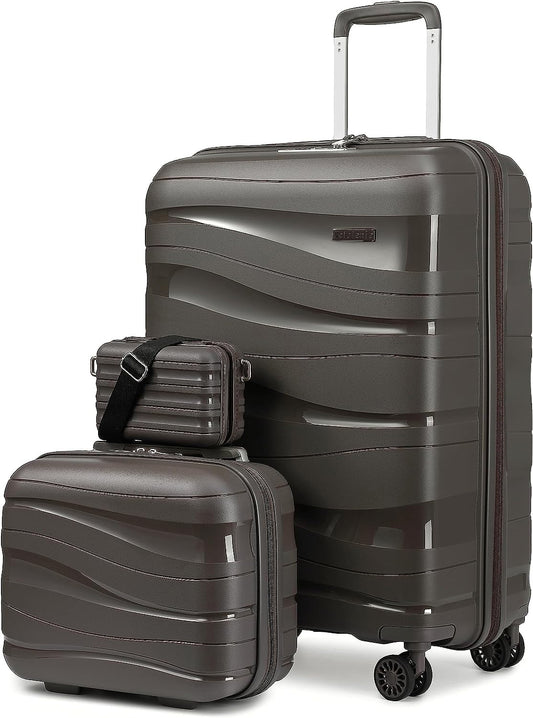 3-Piece Lightweight Durable Spinner Luggage Set, Hardside Suitcase with TSA Lock, Brown
