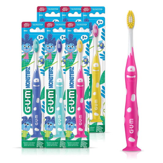 Monsterz Jr Kids’ Toothbrush, Soft Bristled Children’S Toothbrush with Suction Cup, for Ages 5+, 1 Count(Pack of 6)