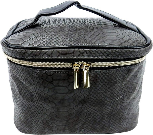 Makeup Train Case - Travel Makeup Case - Cosmetic Travel Bag - Hard Train Case - Makeup Cosmetic Bag, Zippered Closure, Faux Reptile Shell, TC-179