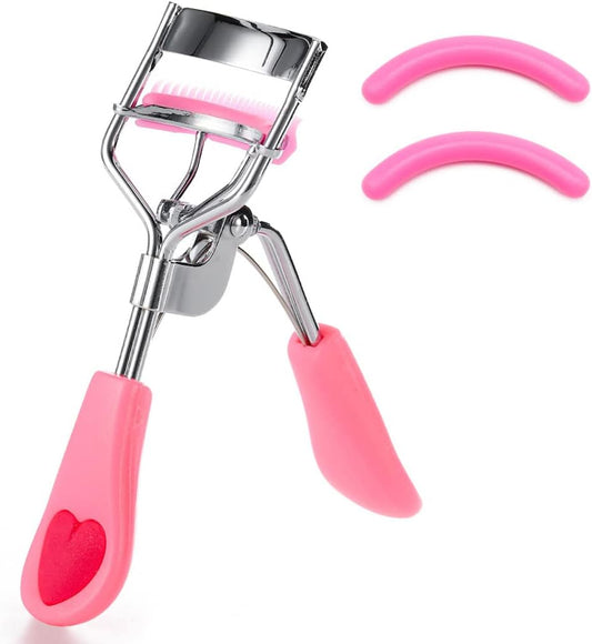 Eyelash Curlers with Built-In Comb Beauty Eyelashes Curlers Eyelash Cliper with 2 Replacement Silicone Refill Pads Premium Lash Curler Makeup Tool for Women and Girls (1-Pink)