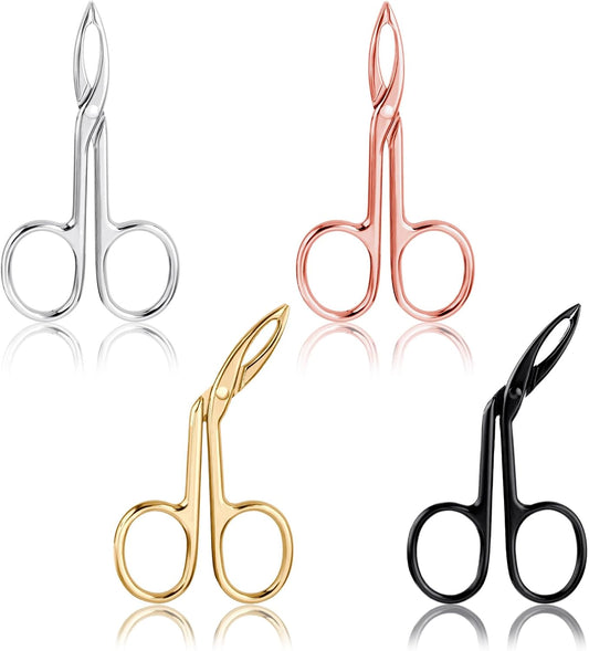 4 Pieces Eyebrow Tweezers Scissor Handle Set Flat Straight Tip Hair Plucker and Slanted Tip Shaped Eyebrow Facial Remover Stainless Steel Brow Tweezers for Women Men(Silver/Black/Gold/Rosegold