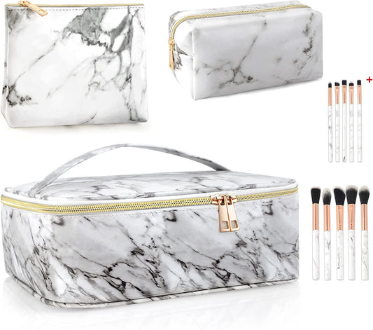 Makeup Bag Organizer with Extra 5 Brushes, Adjustable Dividers, Makeup Bags for Women Cosmetic Bag Portable Travel Case Waterproof and Durable