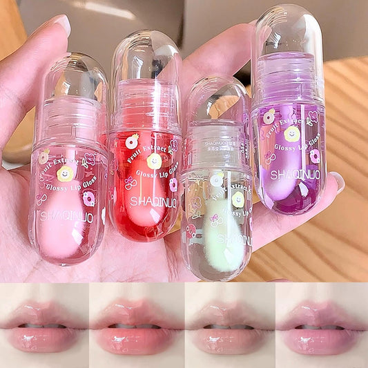 4Pcs Tinted Lip Gloss Oil Set,Moisturizing Plumping Lip Oil,Fruit Flavored Lip Gloss Long Lasting Nourishing High Shine Lip Oils for Girls