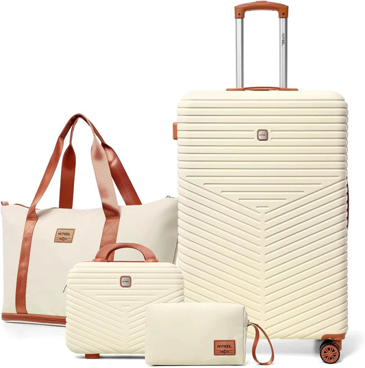 4 Piece Luggage Set Carry on ABS+PC Hard Shell Suitcase Travel Packing Box with Spinner Wheels & TSA Lock for Business Trip